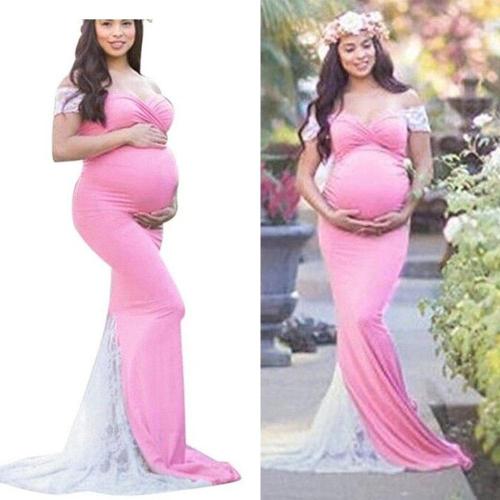Sexy Long Maternity Photography Prop Dresses Lace Pregnancy Dress Photo Shoot For Pregnant Women Ruffles Maxi Maternity Gown New