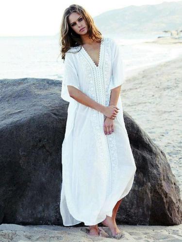 Long White Over Size Vacation Bikini Cover-Ups
