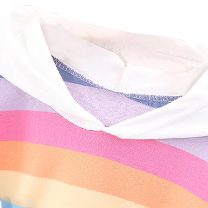 Toddler Kids Baby Girls Striped Rainbow Cartoon Hooded Sweatshirt Coat Tops Cute Girl Sweatshirts