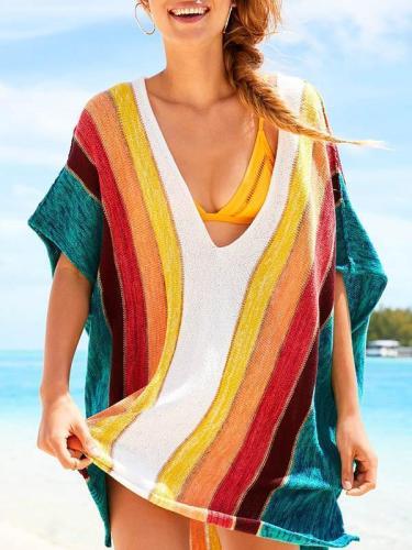 Rainbow Printed Knitting Loose Cover-up Top