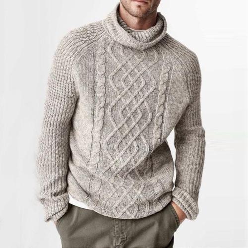 Casual Pile Collar Solid Color Men's Knit Sweater