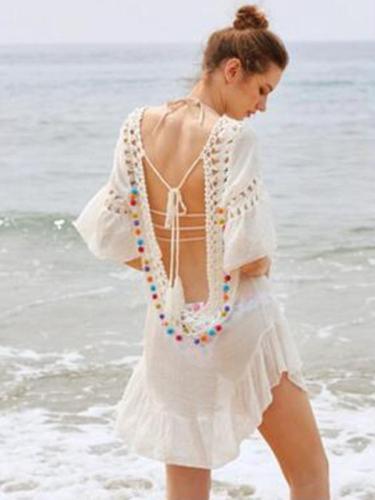 Pompoms Hollow Backless Cover-Ups Swimwear