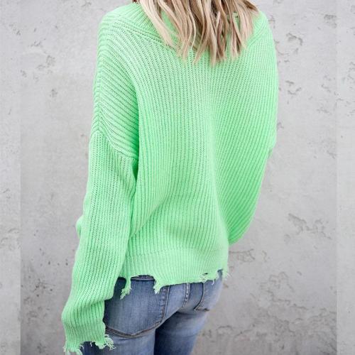 V Neck Cut Out Neon Green Sweater