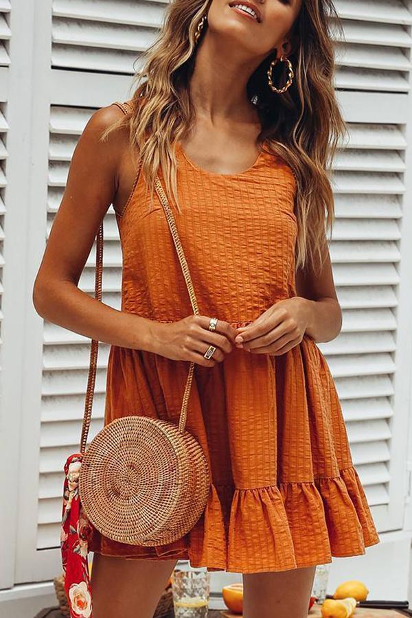 Sexy Orange Sleeveless Mini Dress