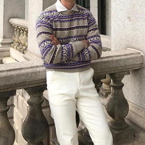 Men's Casual Pattern Round Neck Sweater