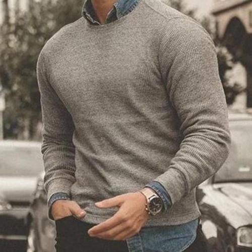 Mens Solid Color Casual Knit Sweater