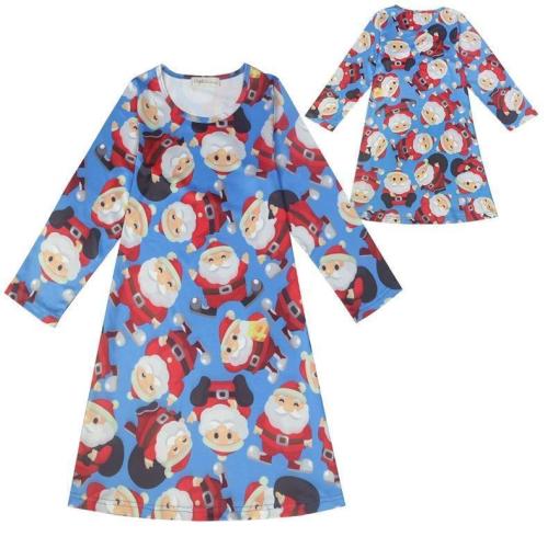 Girls Swing Dress Santa Print Long Sleeve Party Dresses