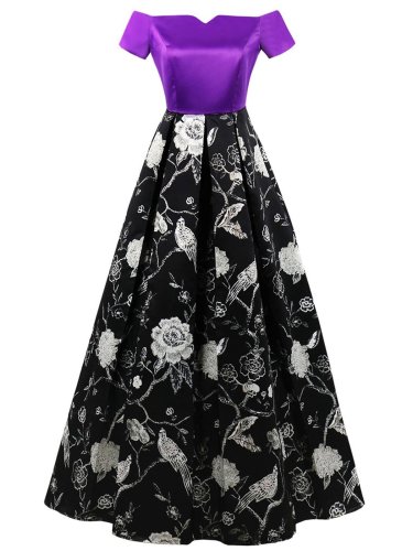 1950s Off Shoulder Floral Plus Size Dress