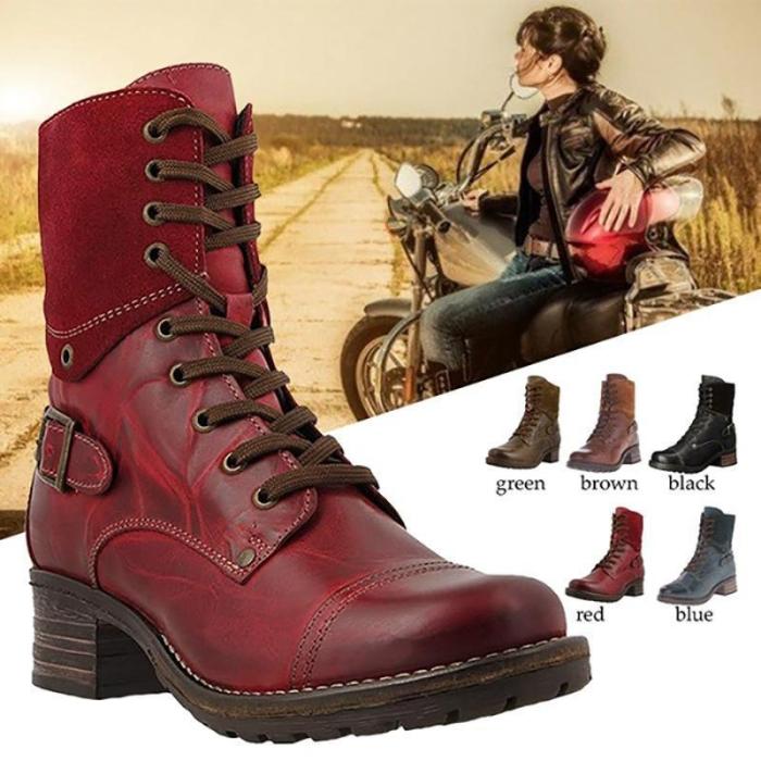 Classic Motorcycle Lace Up Ankle Boots