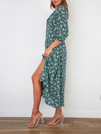 Sexy V-Neck Mid-Length Printed   Dress