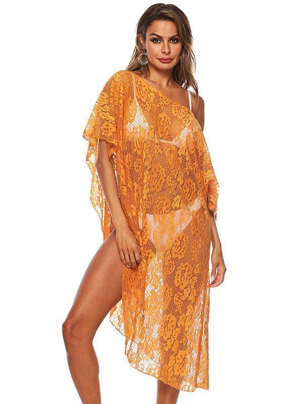 Lace Solid Floral Beach Cover Up