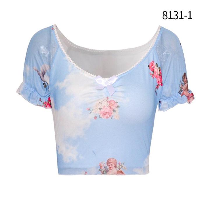 Angel Print T Shirts women Streetwear Crop Top