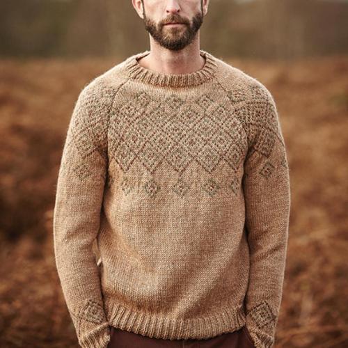 Round Neck Long Sleeve Khaki Knit Sweater