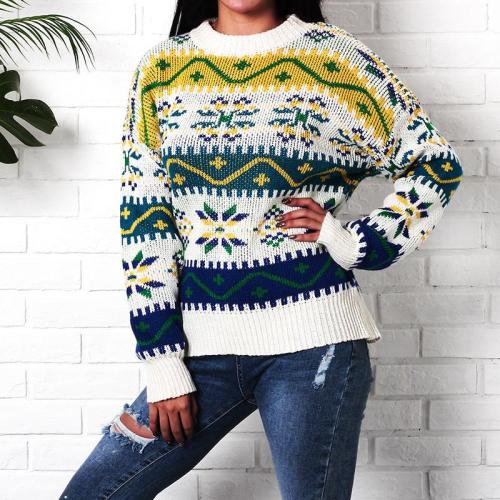 Round Neck Colorful Geometric Sweater