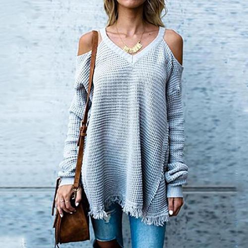 Strapless Pure Color  Tassel Knitting Sweater