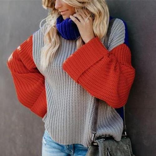 Fashion Casual Color Matching High Neck Knit Sweater
