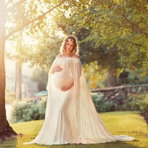 Chiffon Shawl Dress Maternity Photography Props Elegant Maxi Gown Pregnancy Dress Shoulderless Maternity Dresses For Photo Shoot