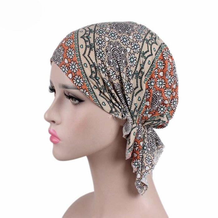 Fashion Vintage Floral Printed Muslim Turban Hats Women Girls  Stretchy Elastic Chemo Cap Head Scarf Hijab Cap Hair Accessories