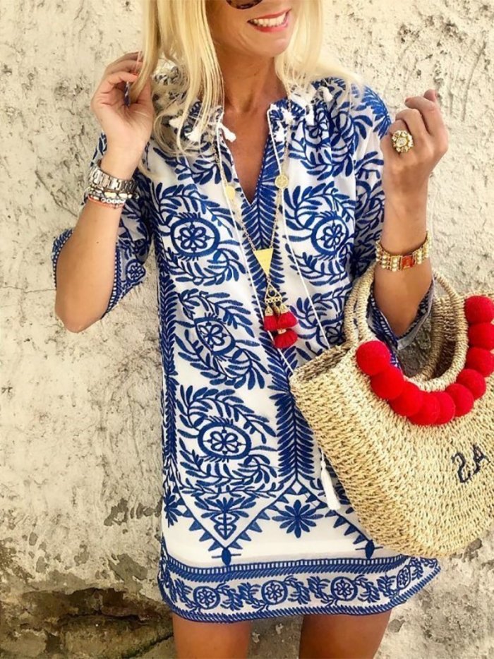 Bohemian Vintage Printed Summer Loose Shift Beach Mini Dress