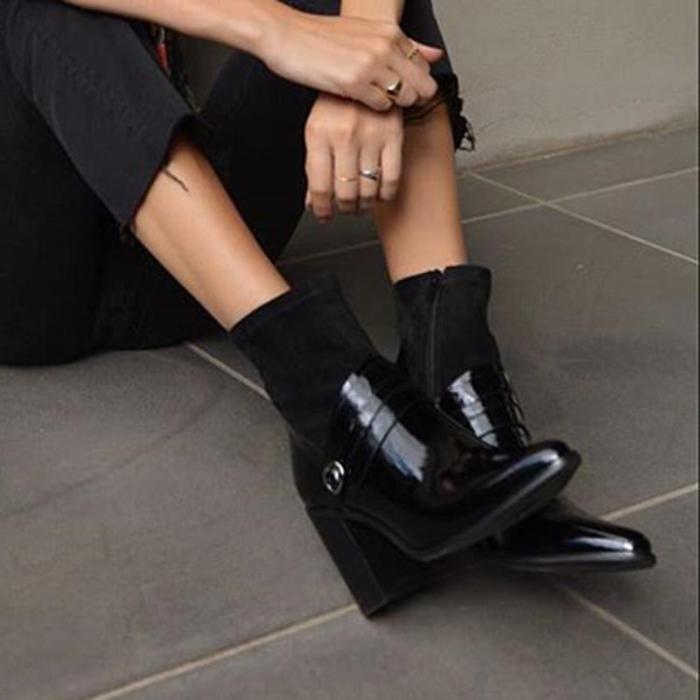 Women's Fashion Solid Color Buckle Decorative Pointed Boots