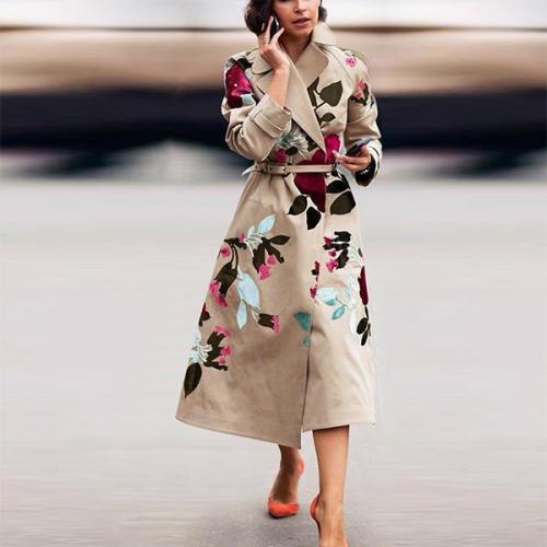 Fashionable Belted Print Trench Coat
