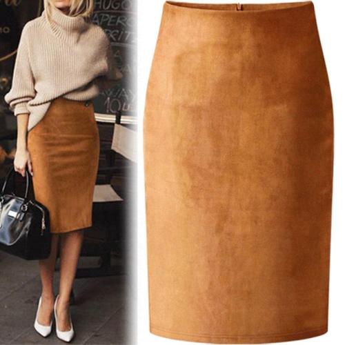 Sexy Multi Color Suede Midi Pencil Skirt Women 2018 Fashion Elastic High Waist Office Lady Bodycon Skirts Saias