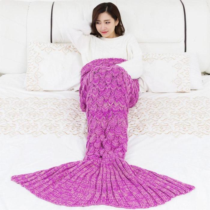 Colorful Mermaid Blanket Handmade Knitted Sleeping Wrap Sofa Blanket Kids Adult Crocheted Bag Bedding Throws Knitted Blankets
