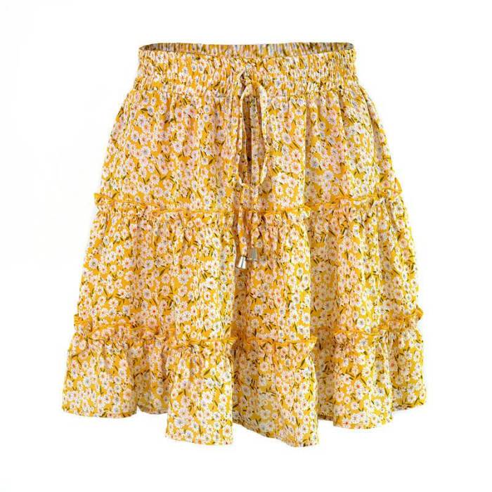 Sexy Women Fashion High Waist Frills Skirt for Women Broken Flower Half-length Skirt Printed Beach A Short Mini Skirts New 2019