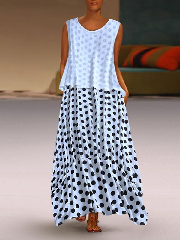 Fashion Polka Dot Round Neck Sleeveless Dresses