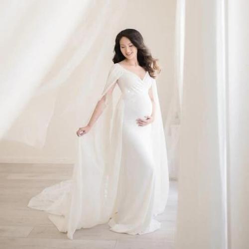 Cute Long Maternity Dress Cloak Chiffon Shoulderless Pregnancy Dress For Photo Shoot Women Pregnant Maxi Gown Photography Prop