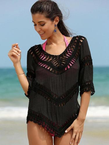 Sexy Hollow Short Sleeves Cover-Ups Swimwear