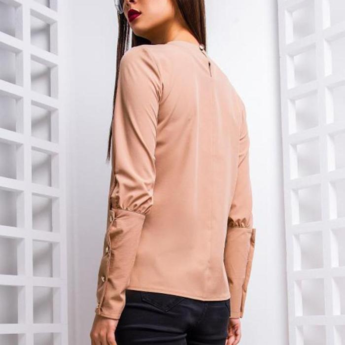 Round Neck Long Sleeve Button Fashion Blouses