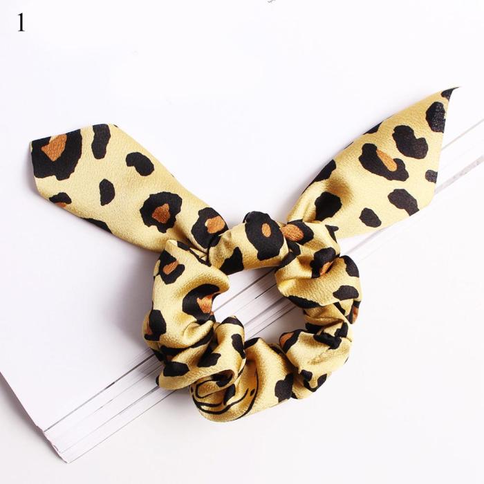 New Leopard Printed Rabbit Ear Elastic Hair Bands With Pearl Scrunchie Women Girls Cute Ponytail Hair Rope Ties Hair Accessories