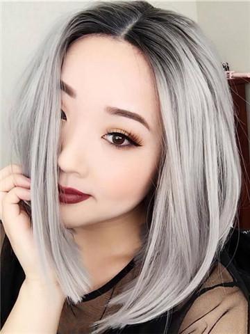 Short Grey Ombre Bob Synthetic Lace Front Wig