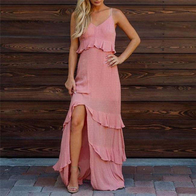 Sexy Sling Solid Color Ruffled Dresses