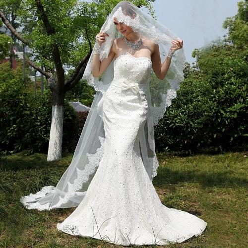 Women Wedding Veil Lace Appliques 3 M Long Cathedra One Layer Tulle Bridal Veil Wedding Accessories