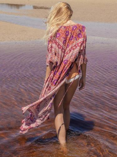 Bohemia Floral-printed Long Sleeves Beach Cover-Ups