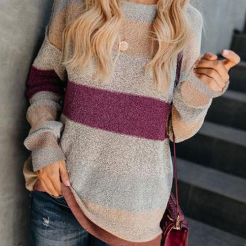 Fashion Casual Color Matching Long And Loose Knit Sweater