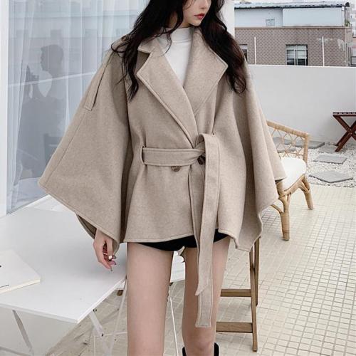 Fashion Belted Pure Colour Slim Long Sleeve Coat