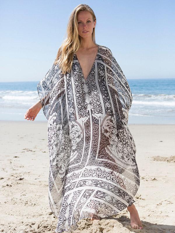 Plus Size Loose Beach Printed Swimwear Cover-ups