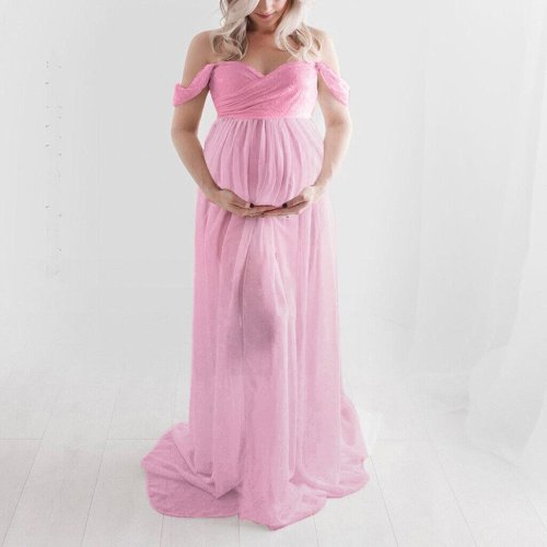 Robe Dress Summer Plus Size Maternity Women's Dress Women Off Shoulder Pregnants Sexy Photography Ruffled Nursing Long Dress