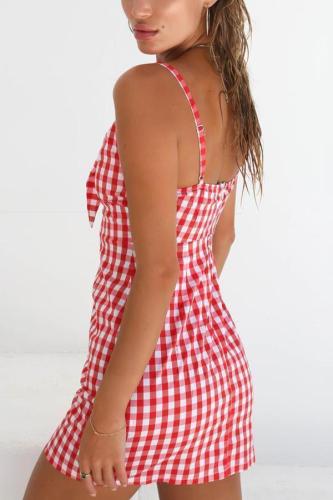 Casual Sleeveless Grid Vacation Mini Dress