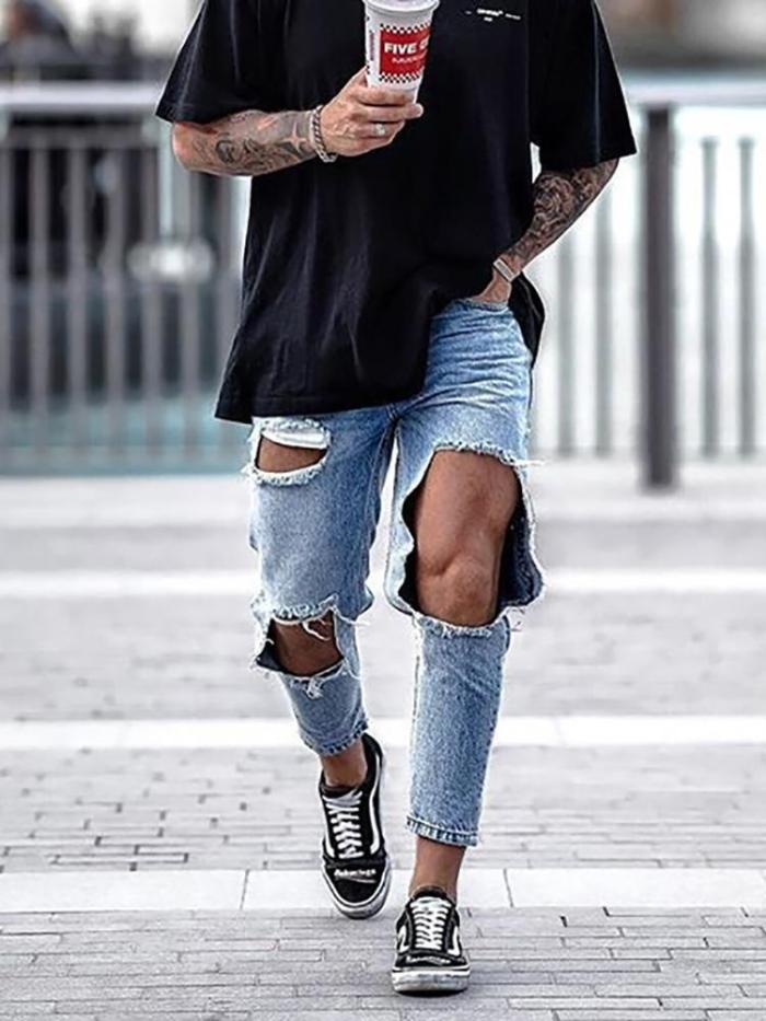 Men's Fashion Casual Big Broken Hole Jeans