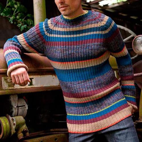Colorblock striped round neck sweater