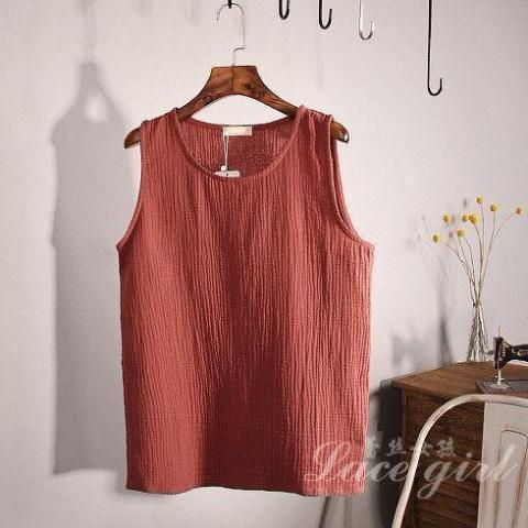 Lace Girl Jujube Red Cotton and Linen Plus Size Tank Top