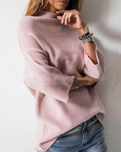 Solid High Neck Knitted Top