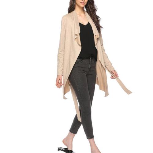 Fashion Frosted Velvet Tie Long Sleeve Outerwear