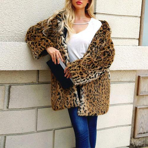 Hooded Leopard Printed Long Sleeve Fur Coats