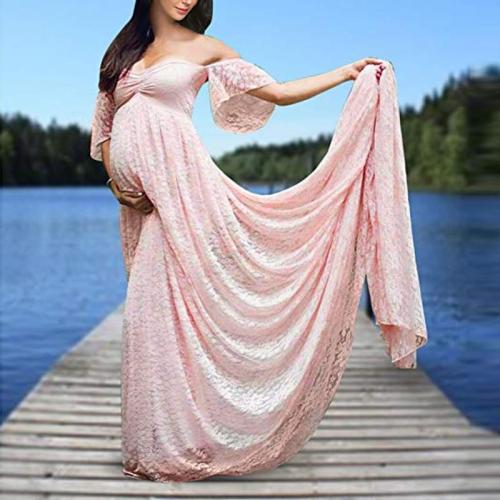 Maternity Off Shoulder Lace Baby Shower Dress