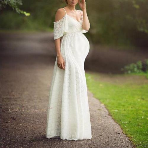 Maternity Solid Color V-Neck Short Sleeve Photo Props Gown